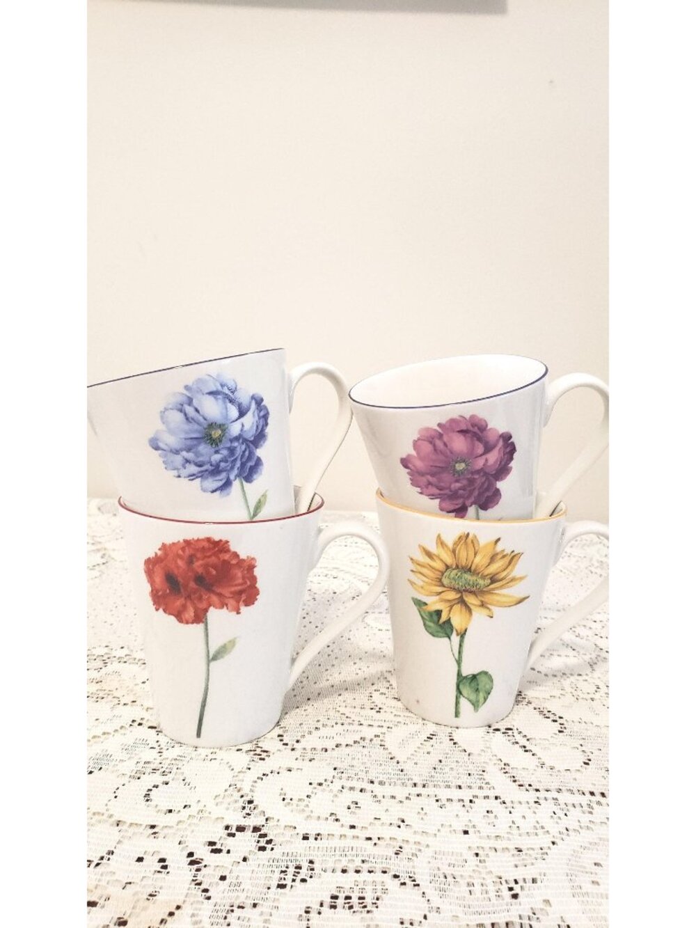 Vintage Floral Tea Cup Set: Shabby Chic Coffee Mugs, Set of 4